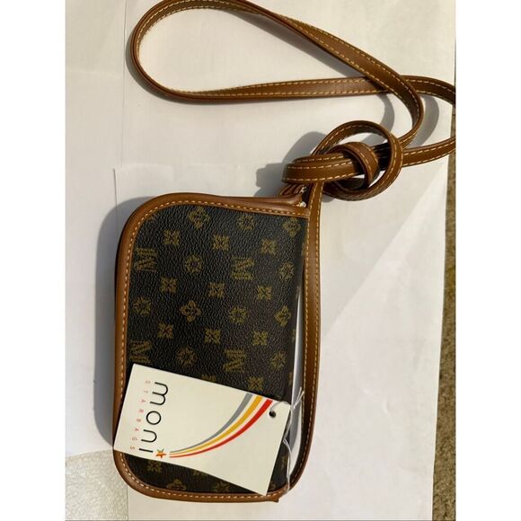 Starbags Moni Women's Faux Leather Monogram Snap Mini Crossbody Bag Brown NWT - Picture 2 of 9